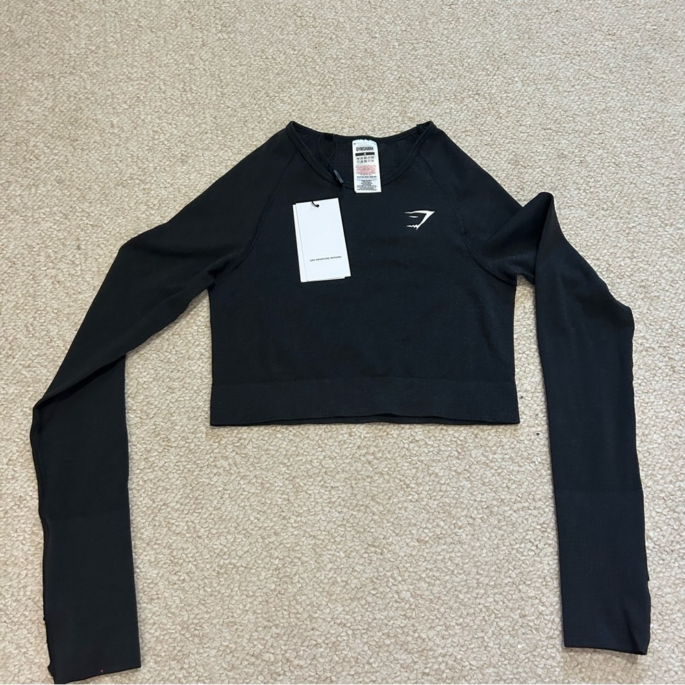 Gymshark Vital Seamless Crop Top women's medium black marl NWT Workout Athletic - Picture 2 of 14